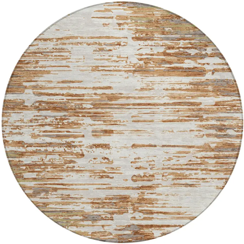 8' Copper And Orange Round Abstract Washable Indoor Outdoor Area Rug Photo 3