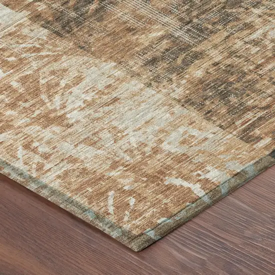 8' Copper And Orange Round Abstract Washable Indoor Outdoor Area Rug Photo 3