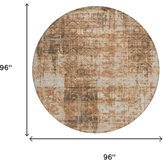 8' Copper And Orange Round Abstract Washable Indoor Outdoor Area Rug Photo 5