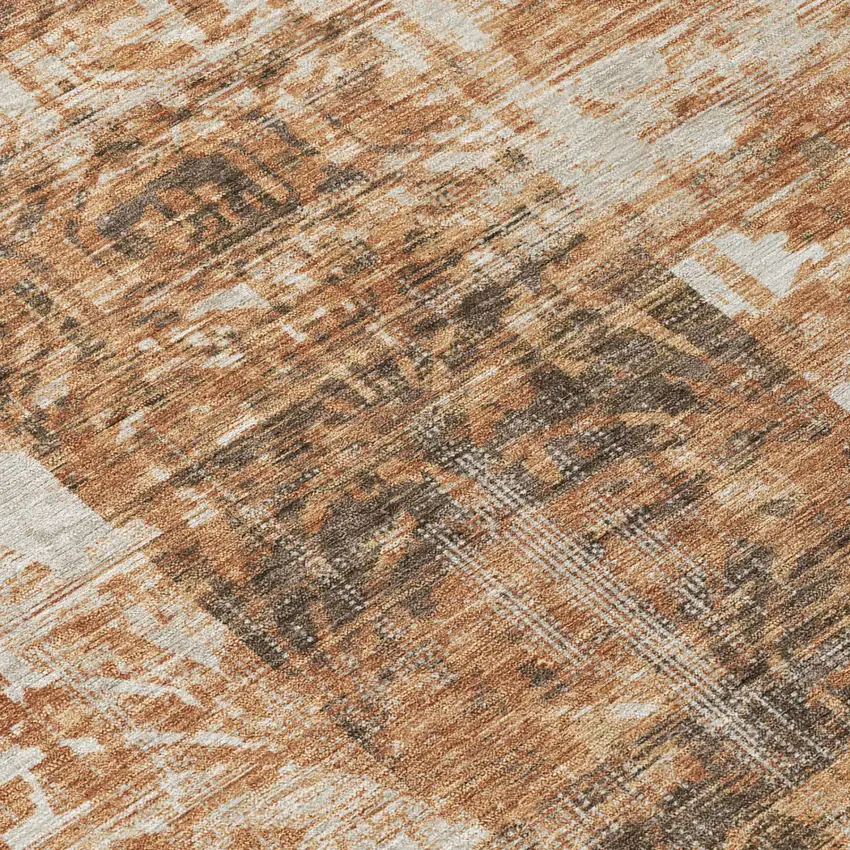 8' Copper And Orange Round Abstract Washable Indoor Outdoor Area Rug Photo 4