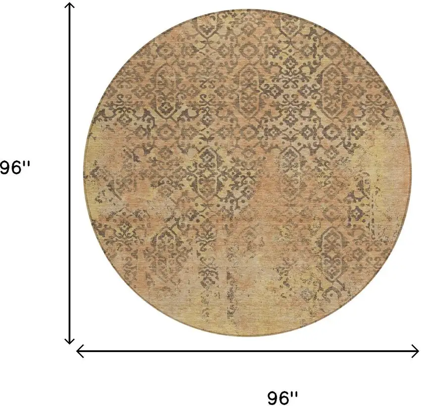 8' Copper And Orange Round Abstract Washable Indoor Outdoor Area Rug Photo 5