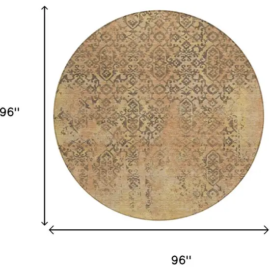 8' Copper And Orange Round Abstract Washable Indoor Outdoor Area Rug Photo 5