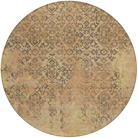 8' Copper And Orange Round Abstract Washable Indoor Outdoor Area Rug Photo 2