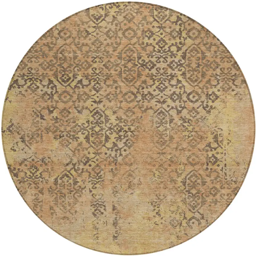 8' Copper And Orange Round Abstract Washable Indoor Outdoor Area Rug Photo 2