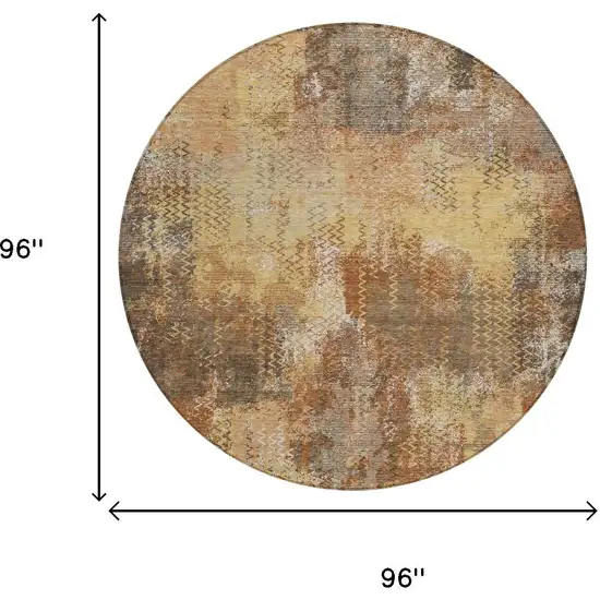 8' Copper And Orange Round Abstract Washable Indoor Outdoor Area Rug Photo 5