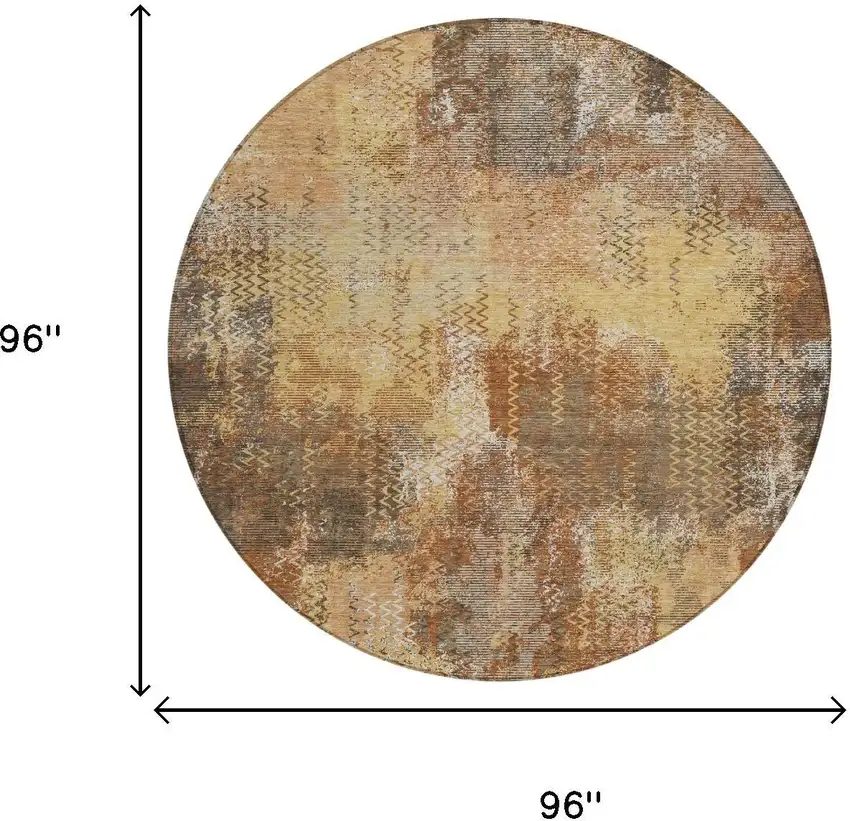 8' Copper And Orange Round Abstract Washable Indoor Outdoor Area Rug Photo 5