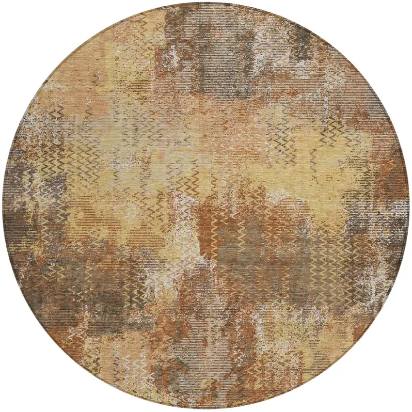 8' Copper And Orange Round Abstract Washable Indoor Outdoor Area Rug Photo 2