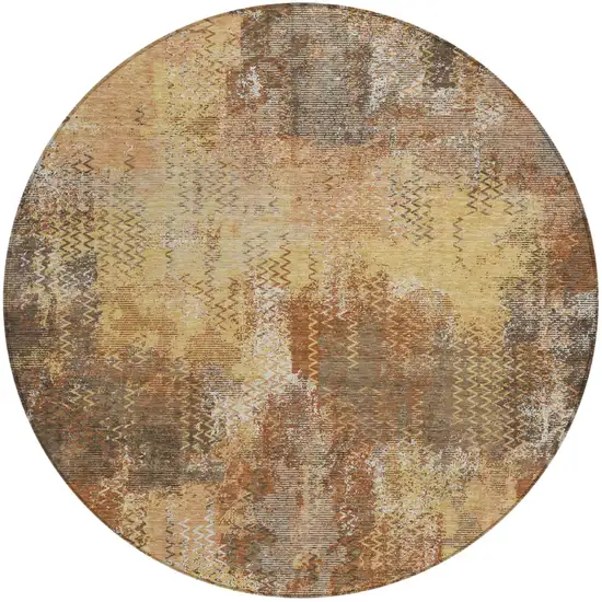 8' Copper And Orange Round Abstract Washable Indoor Outdoor Area Rug Photo 2