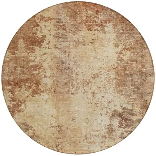 8' Copper And Orange Round Abstract Washable Indoor Outdoor Area Rug Photo 3