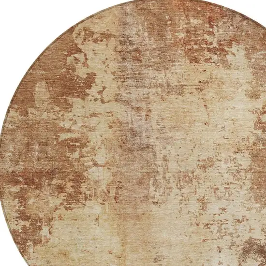 8' Copper And Orange Round Abstract Washable Indoor Outdoor Area Rug Photo 7