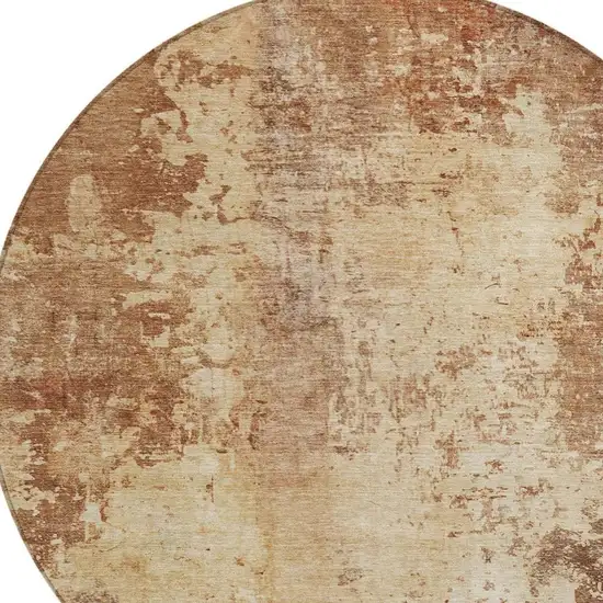 8' Copper And Orange Round Abstract Washable Indoor Outdoor Area Rug Photo 4