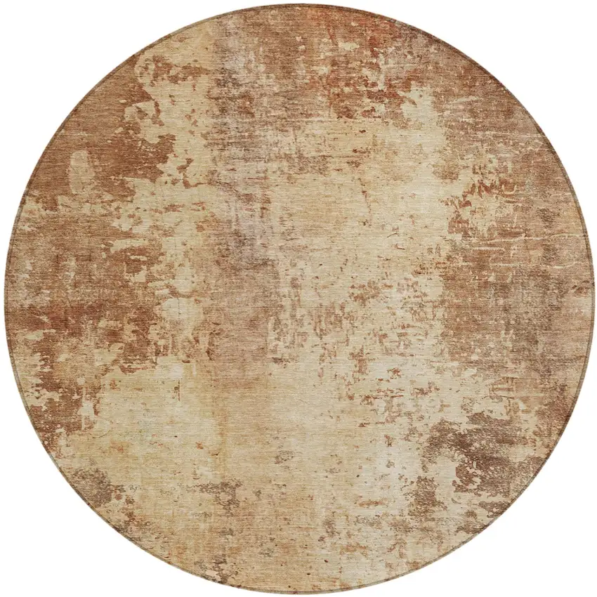 8' Copper And Orange Round Abstract Washable Indoor Outdoor Area Rug Photo 1