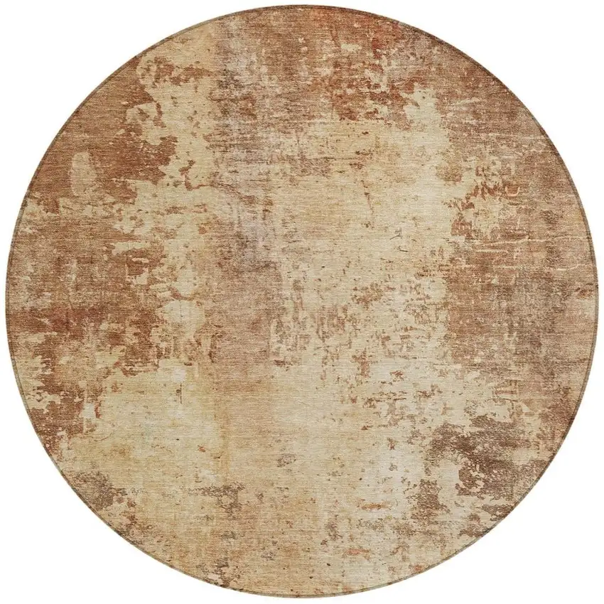 8' Copper And Orange Round Abstract Washable Indoor Outdoor Area Rug Photo 2