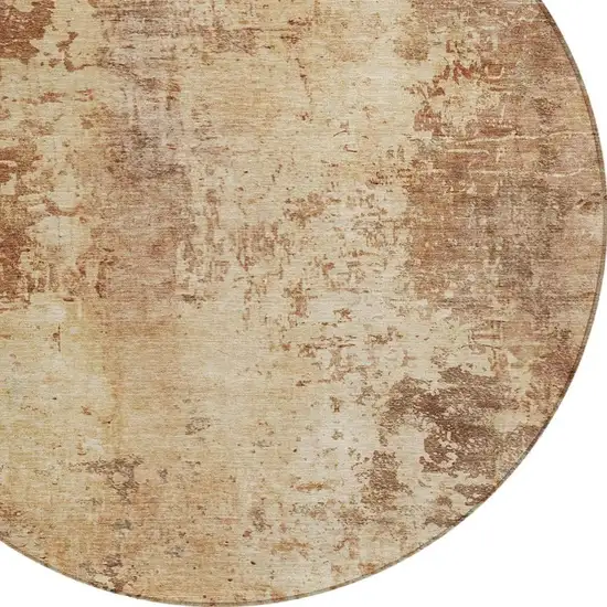 8' Copper And Orange Round Abstract Washable Indoor Outdoor Area Rug Photo 6