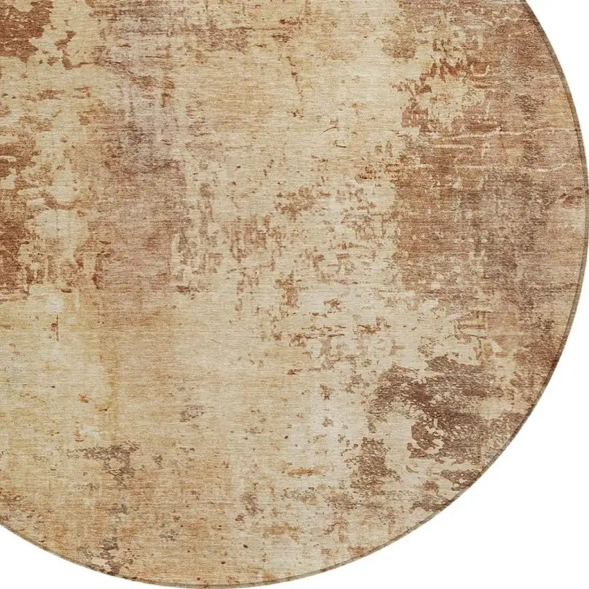 8' Copper And Orange Round Abstract Washable Indoor Outdoor Area Rug Photo 6