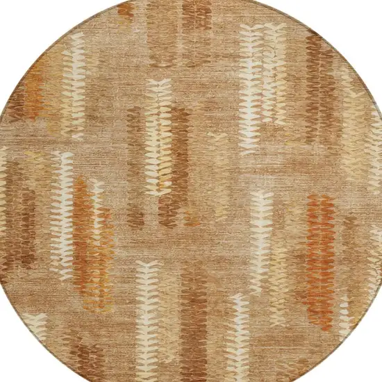 8' Copper And Orange Round Abstract Washable Indoor Outdoor Area Rug Photo 2