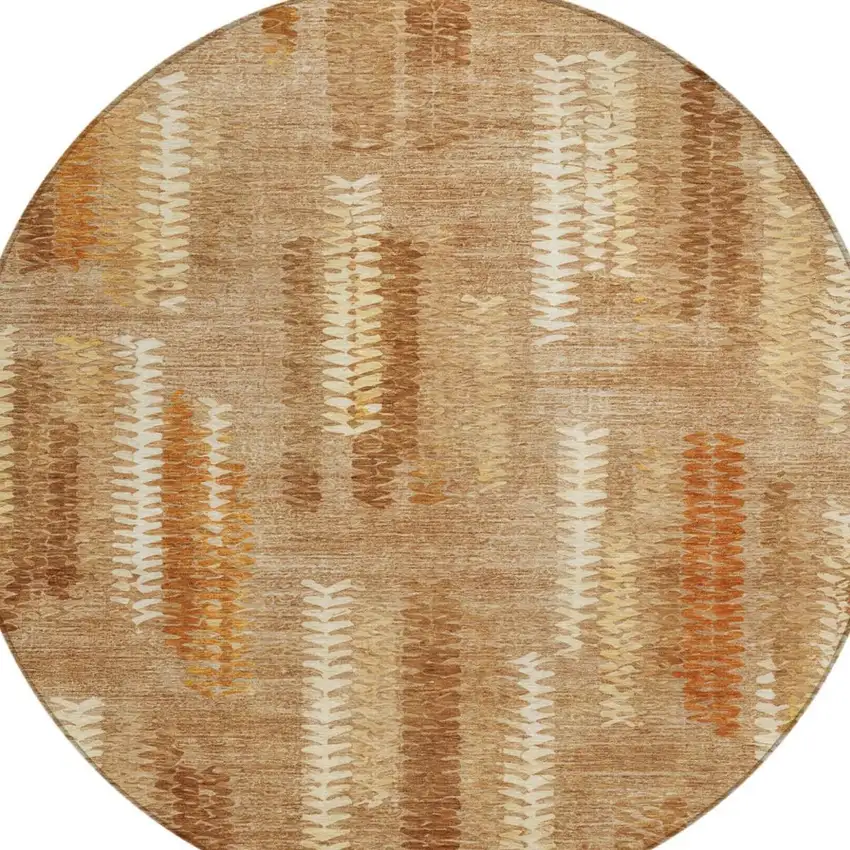 8' Copper And Orange Round Abstract Washable Indoor Outdoor Area Rug Photo 2