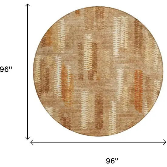 8' Copper And Orange Round Abstract Washable Indoor Outdoor Area Rug Photo 6