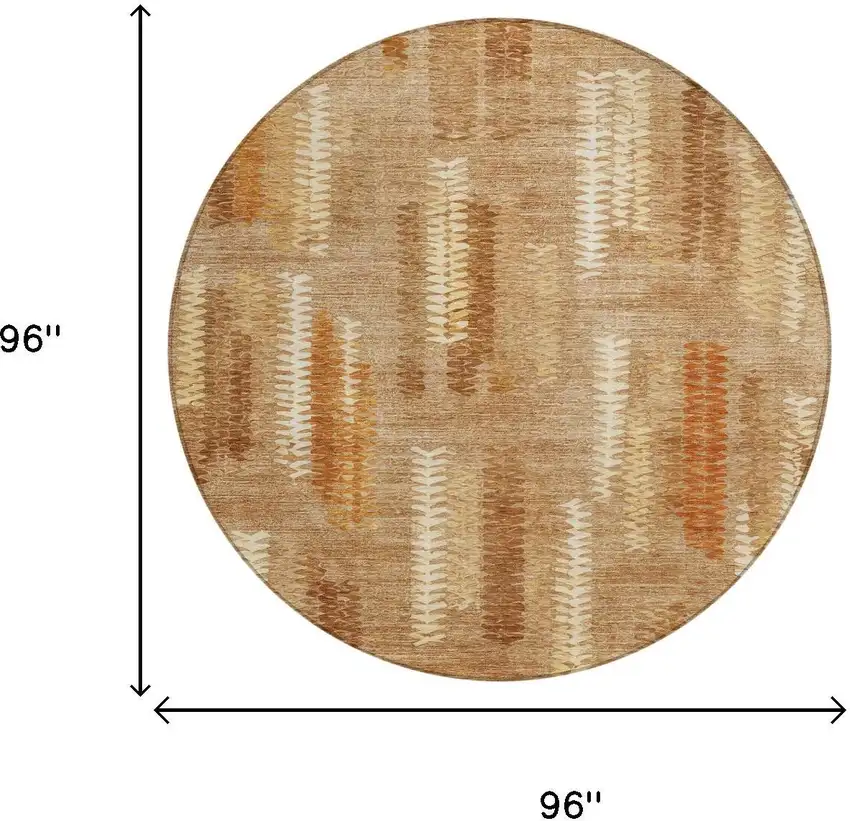 8' Copper And Orange Round Abstract Washable Indoor Outdoor Area Rug Photo 6
