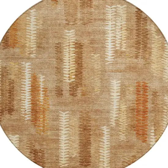 8' Copper And Orange Round Abstract Washable Indoor Outdoor Area Rug Photo 3