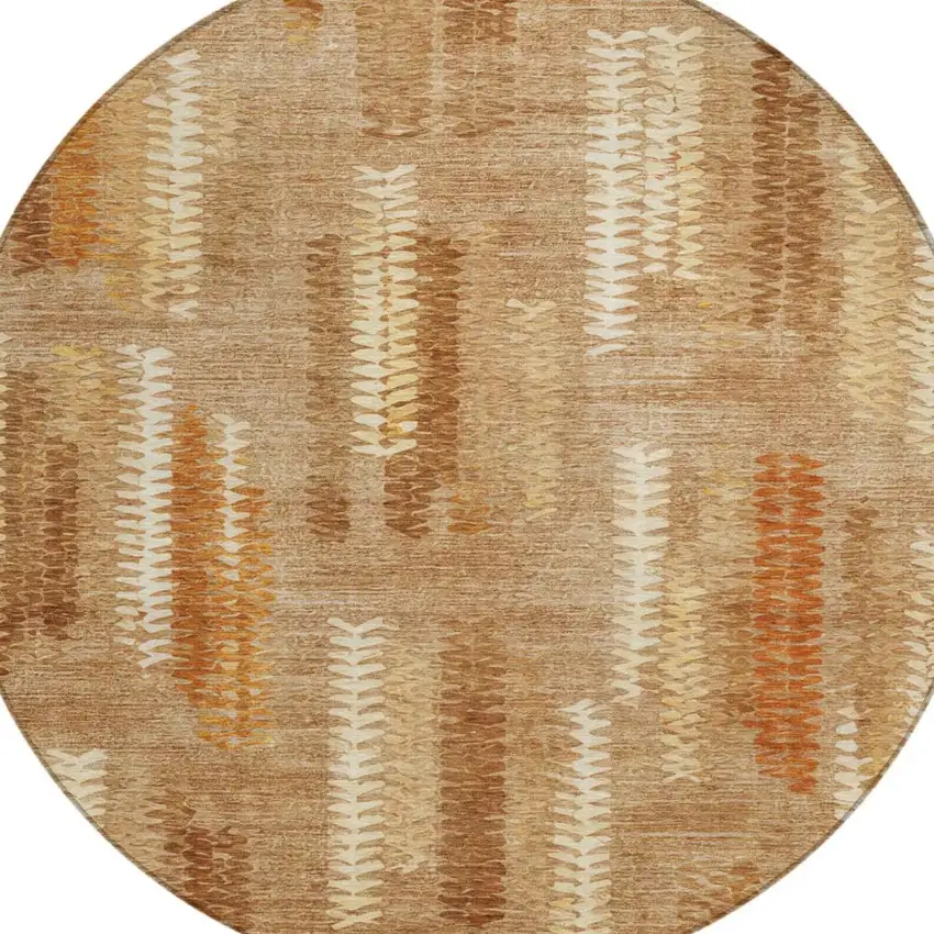 8' Copper And Orange Round Abstract Washable Indoor Outdoor Area Rug Photo 3