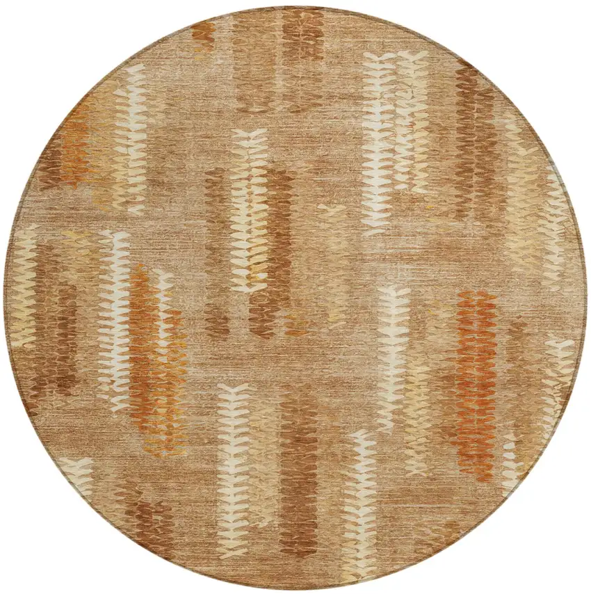 8' Copper And Orange Round Abstract Washable Indoor Outdoor Area Rug Photo 1
