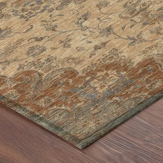 8' Copper And Orange Round Floral Medallion Washable Indoor Outdoor Area Rug Photo 6