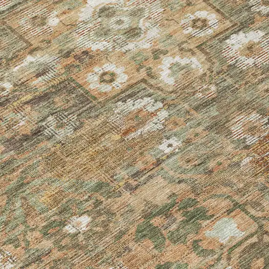 8' Copper And Orange Round Floral Medallion Washable Indoor Outdoor Area Rug Photo 4