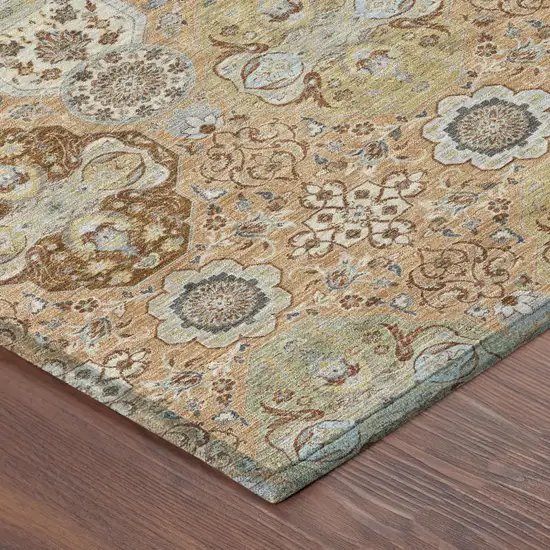 8' Copper And Orange Round Floral Washable Indoor Outdoor Area Rug Photo 5