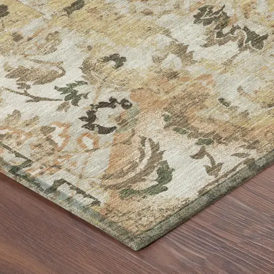 8' Copper And Orange Round Floral Washable Indoor Outdoor Area Rug Photo 3