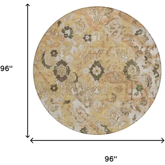 8' Copper And Orange Round Floral Washable Indoor Outdoor Area Rug Photo 5