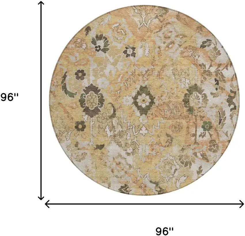 8' Copper And Orange Round Floral Washable Indoor Outdoor Area Rug Photo 5