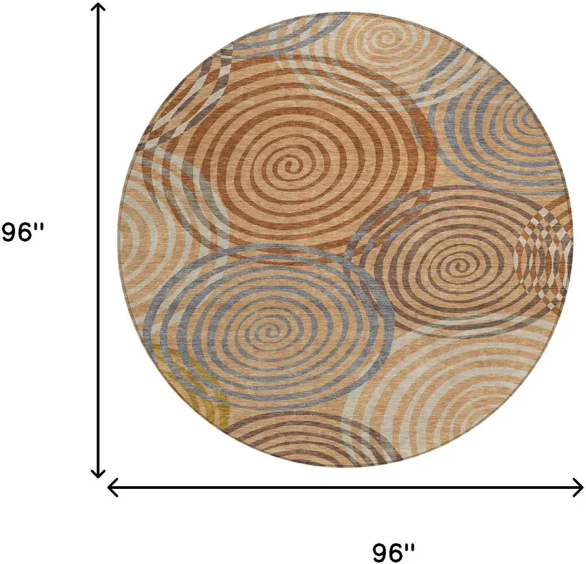 8' Copper And Orange Round Geometric Washable Indoor Outdoor Area Rug Photo 8