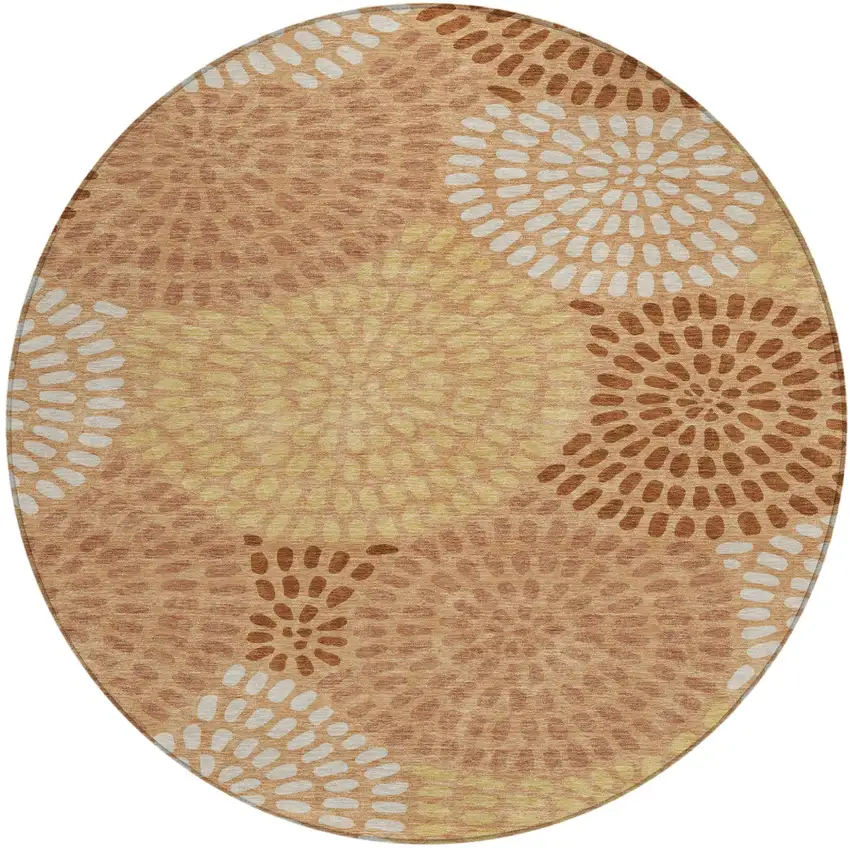 8' Copper And Orange Round Geometric Washable Indoor Outdoor Area Rug Photo 2