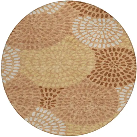 8' Copper And Orange Round Geometric Washable Indoor Outdoor Area Rug Photo 2