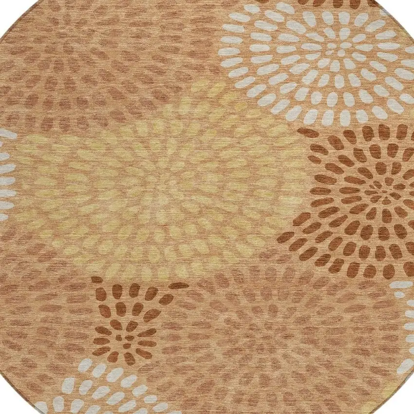 8' Copper And Orange Round Geometric Washable Indoor Outdoor Area Rug Photo 3