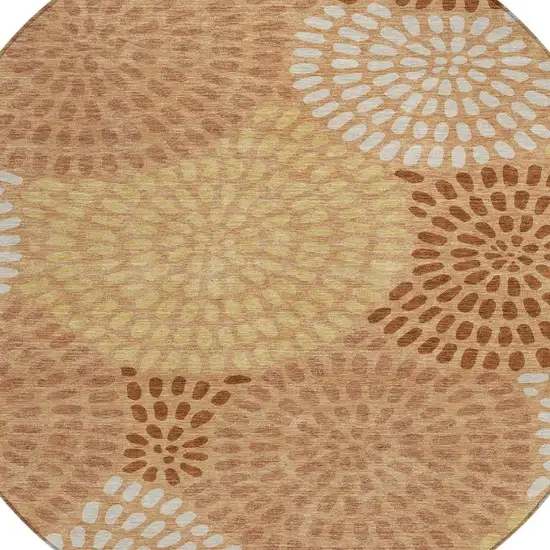 8' Copper And Orange Round Geometric Washable Indoor Outdoor Area Rug Photo 3