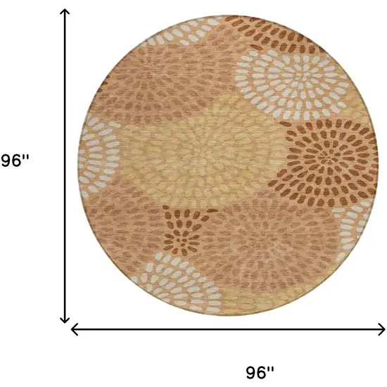8' Copper And Orange Round Geometric Washable Indoor Outdoor Area Rug Photo 7