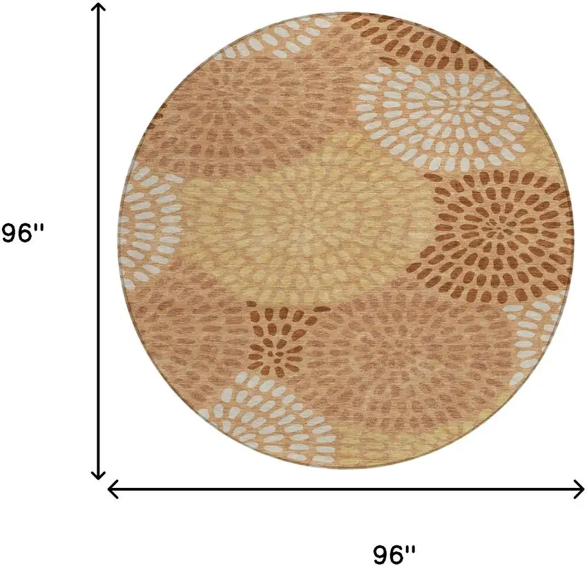 8' Copper And Orange Round Geometric Washable Indoor Outdoor Area Rug Photo 7