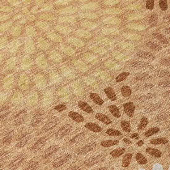 8' Copper And Orange Round Geometric Washable Indoor Outdoor Area Rug Photo 6