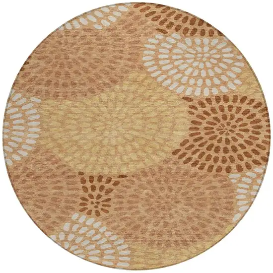 8' Copper And Orange Round Geometric Washable Indoor Outdoor Area Rug Photo 4