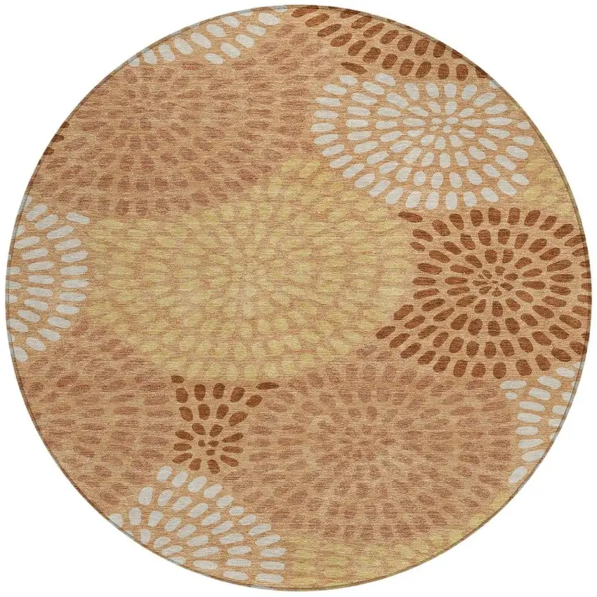 8' Copper And Orange Round Geometric Washable Indoor Outdoor Area Rug Photo 4