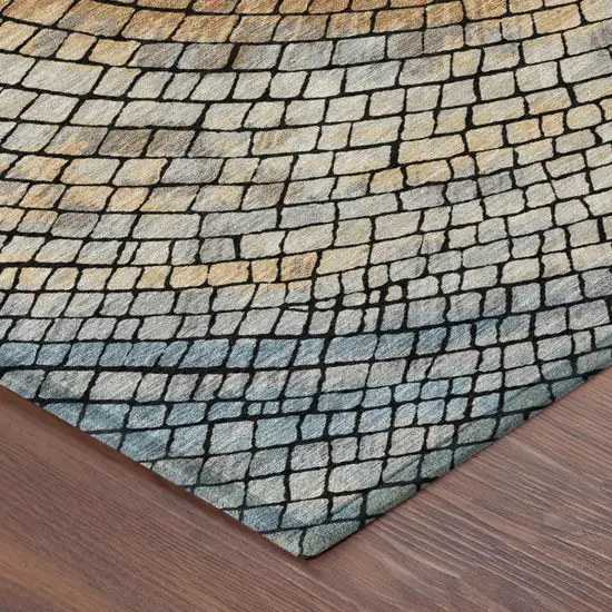 8' Copper And Orange Round Geometric Washable Indoor Outdoor Area Rug Photo 5