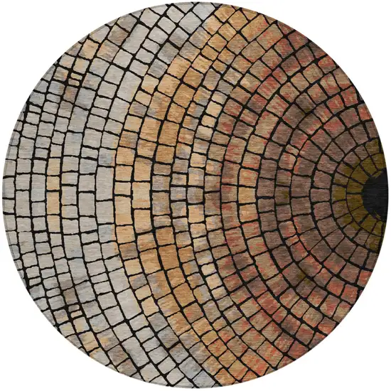 8' Copper And Orange Round Geometric Washable Indoor Outdoor Area Rug Photo 2