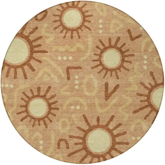 8' Copper And Orange Round Geometric Washable Indoor Outdoor Area Rug Photo 3