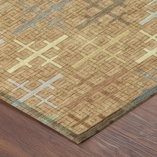 8' Copper And Orange Round Geometric Washable Indoor Outdoor Area Rug Photo 3