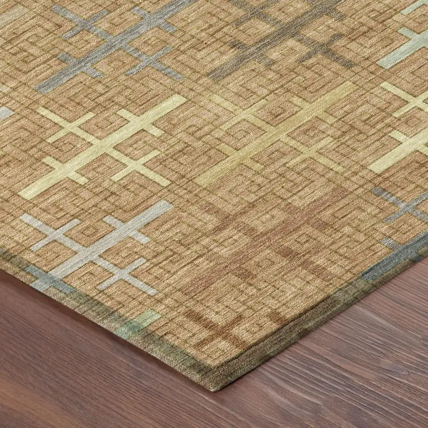 8' Copper And Orange Round Geometric Washable Indoor Outdoor Area Rug Photo 3