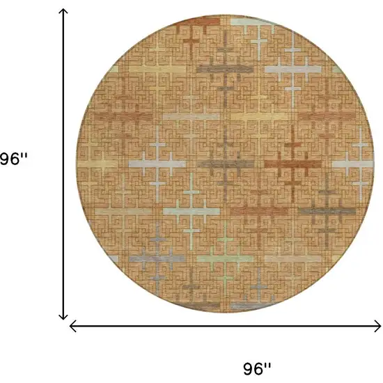 8' Copper And Orange Round Geometric Washable Indoor Outdoor Area Rug Photo 5