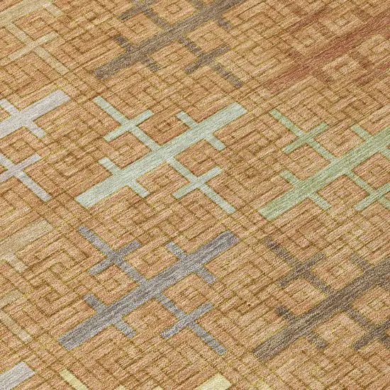 8' Copper And Orange Round Geometric Washable Indoor Outdoor Area Rug Photo 4