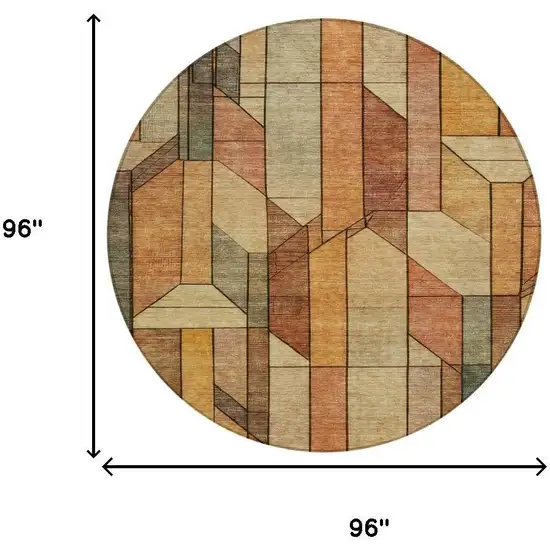 8' Copper And Orange Round Geometric Washable Indoor Outdoor Area Rug Photo 6